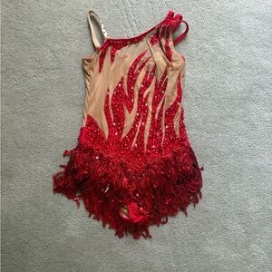 Elegant Red Fringe Dance Costume